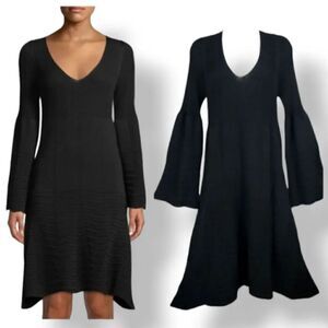 NEW Leon Max Limited Edition Bell Sleeve Knit Dress in Black Size Large